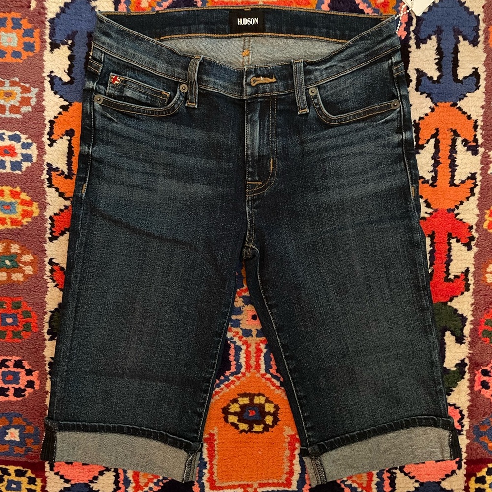 Hudson Amelia Long Denim Cuffed Jean Shorts 26 Bermuda